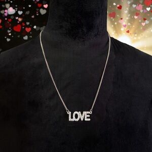 Silver LOVE Rhinestone Pendant Necklace